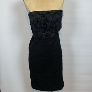 Banana Republic black faux fur strapless dress, Size 0